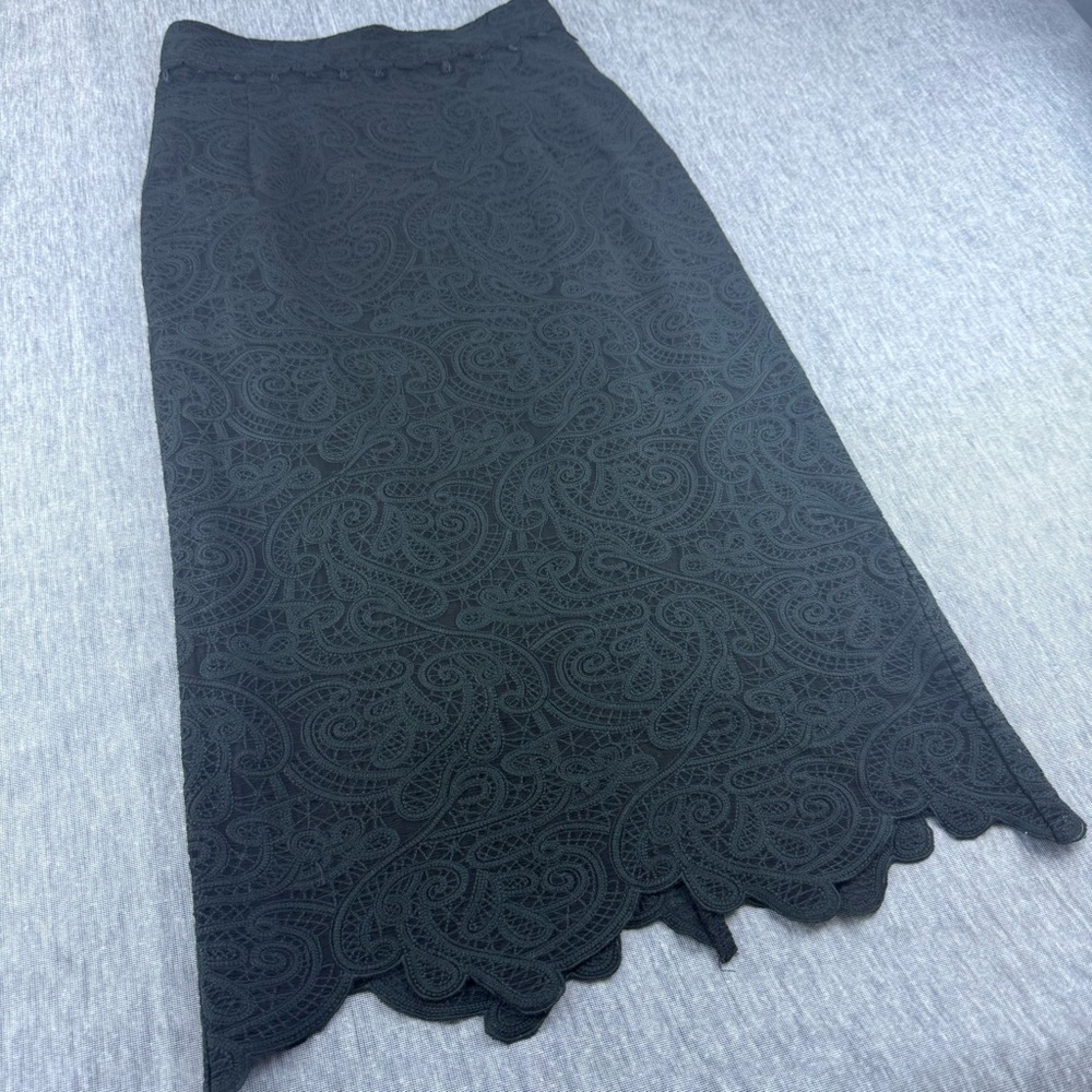 FAYEWOO Designer Embroidered High End Black Korean Midi Skirt Size Small